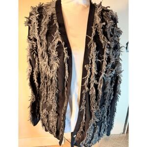 Grey Black Shag Fringe Tunic XL (358)